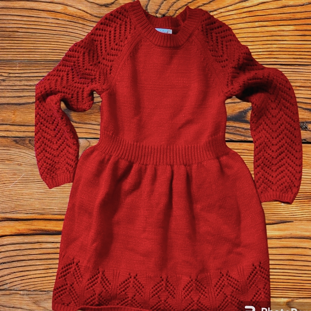 Little Girls Longsleeve Red Dress, Christmas, 4t